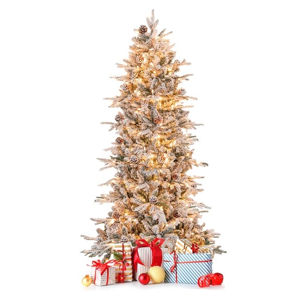 Costway 6 FT/7.5FT PreLit Christmas Tree Snow Flocked Hinged with