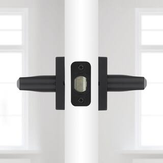 Kwikset Lisbon Square Matte Black Privacy BedBath Door Handle with Lock 730LSLSQT5146ALRCS