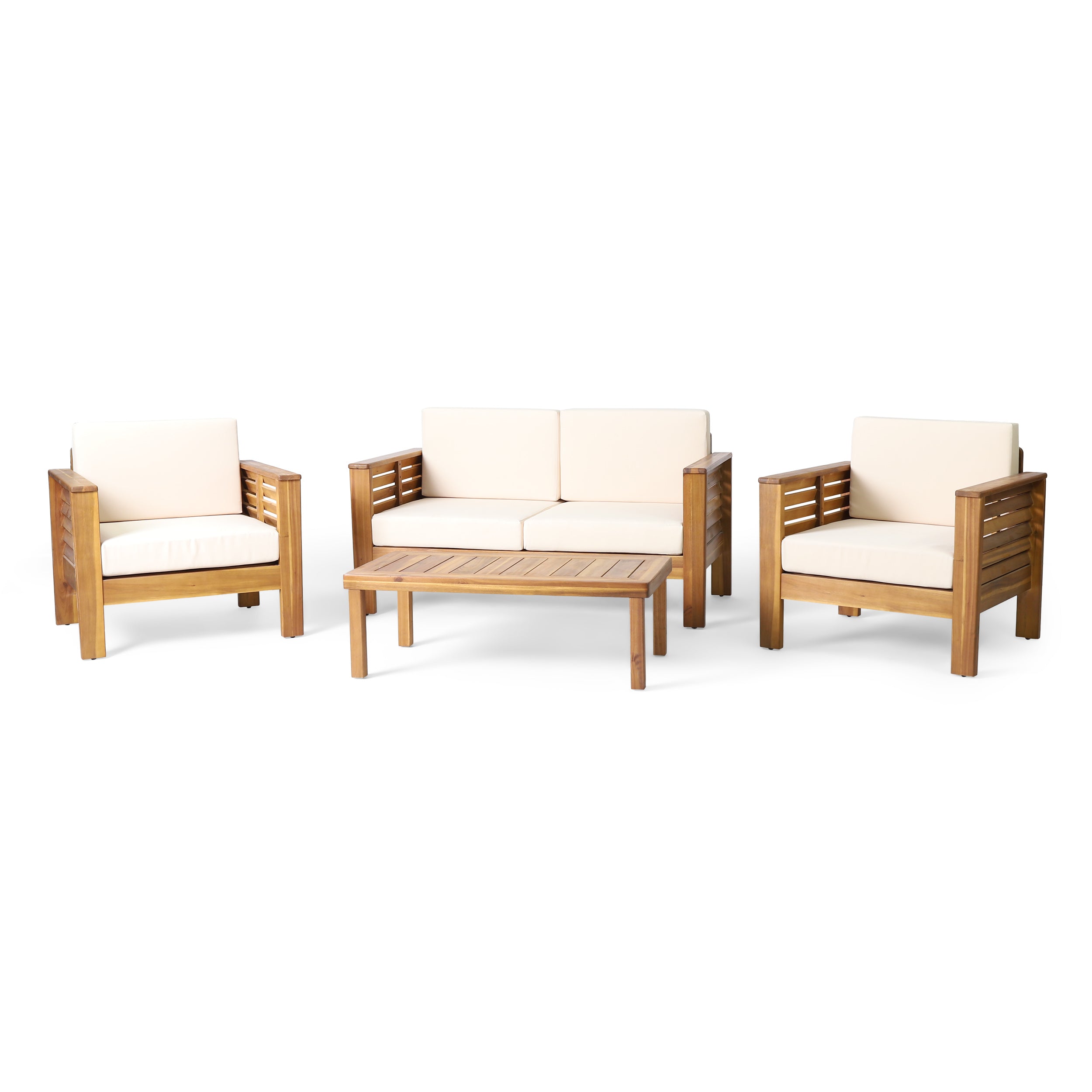 Rabun Outdoor Acacia Wood 4 Seater Chat Set with Cushions