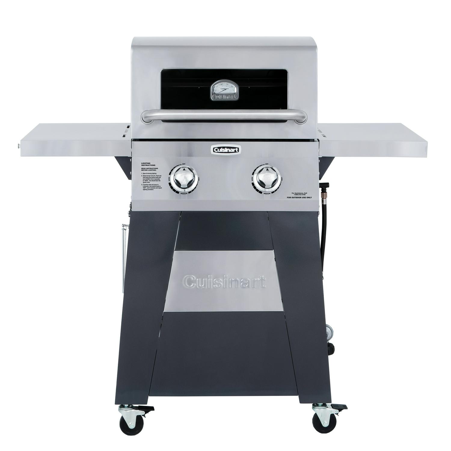 Cuisinart Two Burner Propane Gas Grill with Stainless Foldable Side Tables  Crowdfused