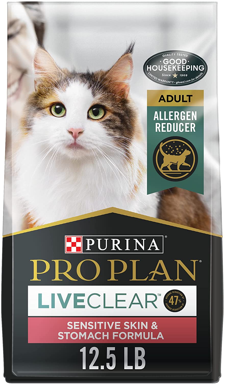 Purina Pro Plan Allergen Reducing， High Protein Dry Cat Food， LIVECLEAR Turkey and Oatmeal Formula - 12.5 lb. Bag