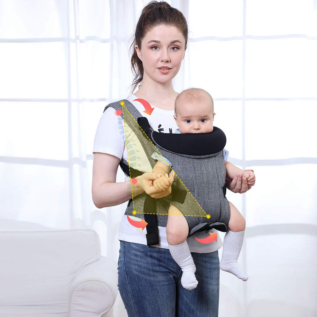 BABY JOY Baby Carrier, 4 in 1 Convertible Carrier with Adjustable Straps, Waist Belt and Breathable Mesh