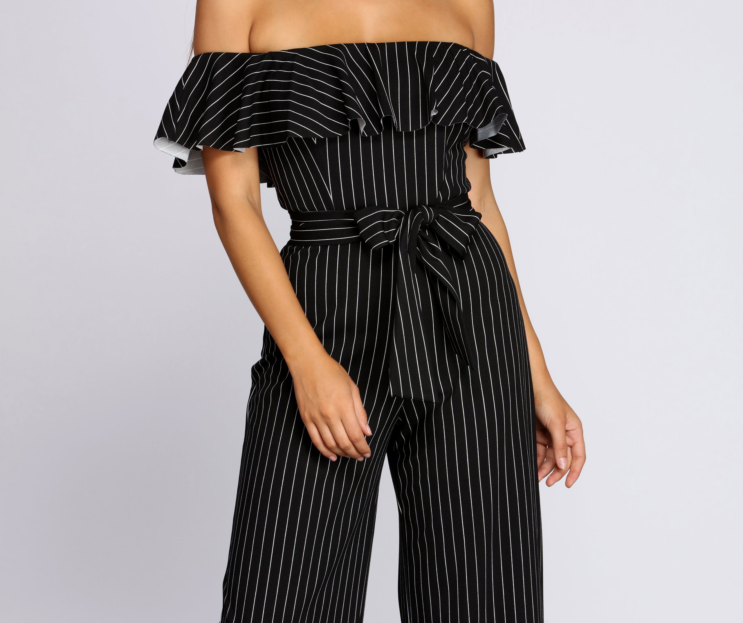 Stylishly Striped Off The Shoulder Jumpsuit