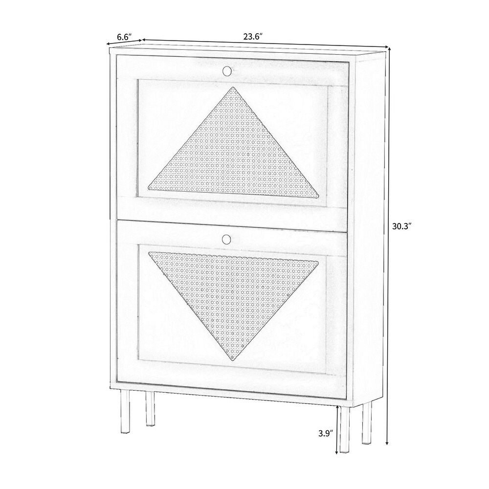 Rattan Shoe Cabinet with 2 Flip Drawers  Modern Shoe Storage Cabinet