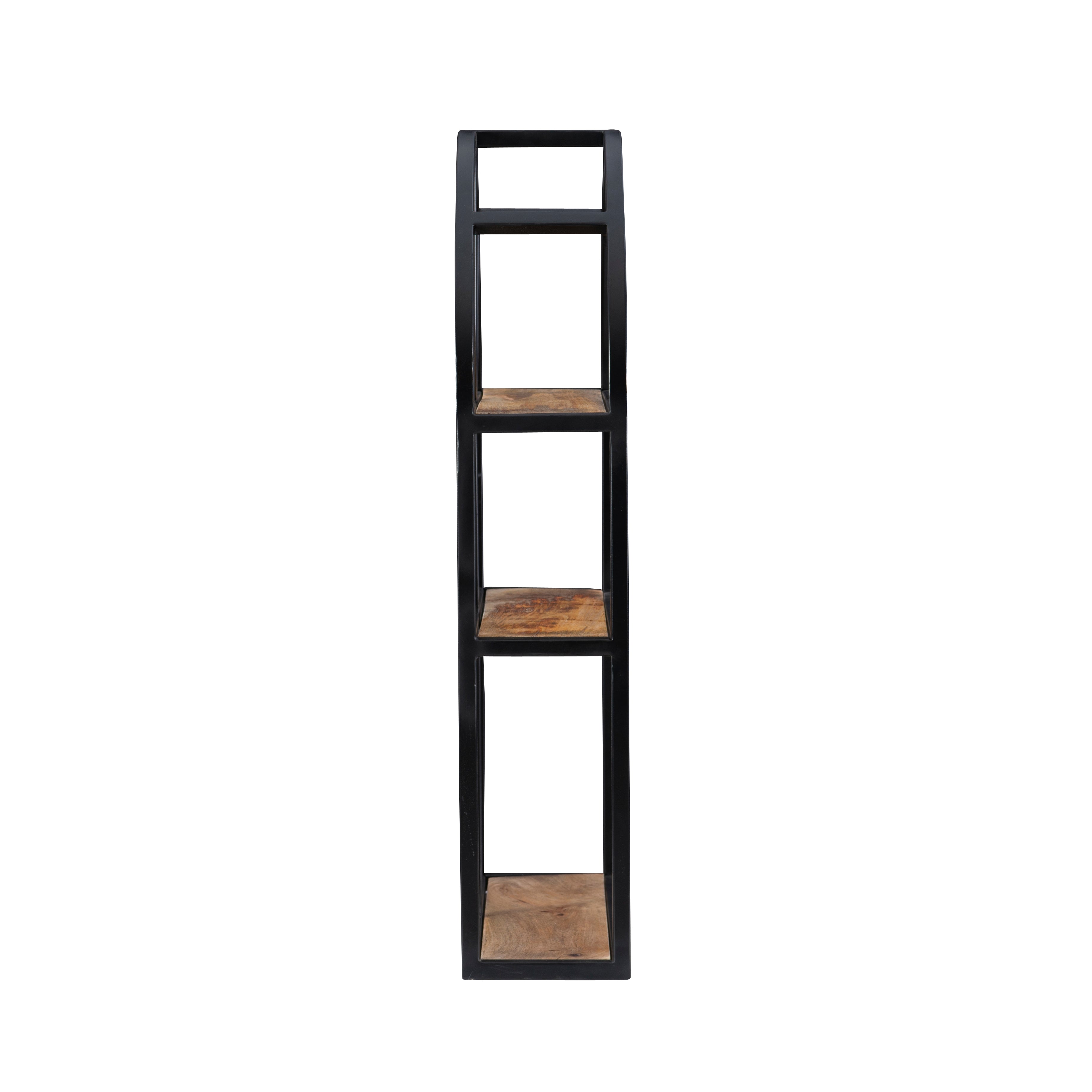 Whaley 3-Tier Wall Shelves, Black Metal with Natural Mango Wood