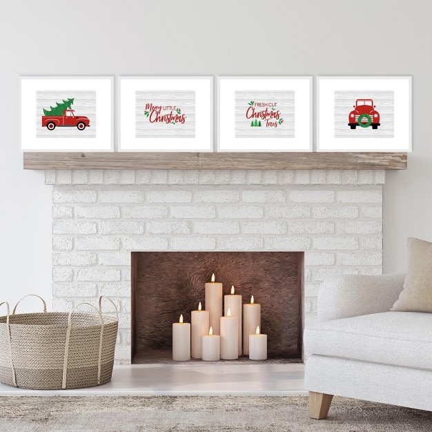 Big Dot Of Happiness Merry Little Christmas Tree Unframed Red Truck Christmas Linen Paper Wall Art Set Of 4 Artisms 8 X 10 Inches