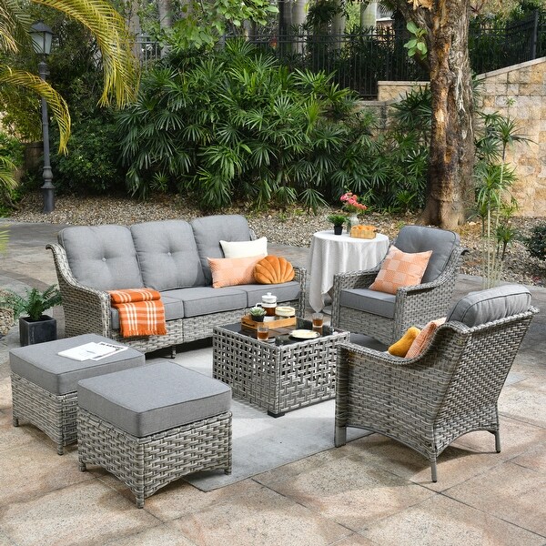 OVIOS 6 Pieces Outdoor Wicker Set With SolarPowered Table