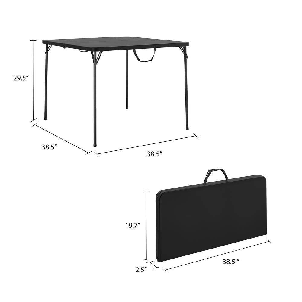 Cosco 38.5 in. Fold in Half Steel Card Table withHandle Black Indoor and Outdoor Wheelchair Accessible 14036BLK1E