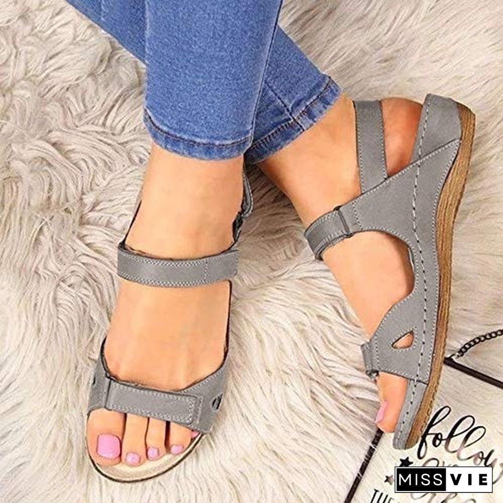 Women's Orthopedic Open Toe Leather Sandals Comfy Hook and Loop Closure Sport Sandal, Casual Flat Arch Support Wedge Shoes for Summer Outdoor Hiking Walking Beach