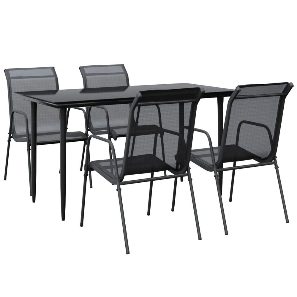 vidaXL Patio Dining Set Outdoor Table and Chair Black Steel and Textilene