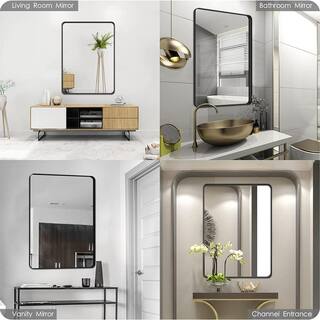 TOOLKISS 24 in. W x 36 in. H Rectangular Aluminum Framed Wall Bathroom Vanity Mirror in Black B6090