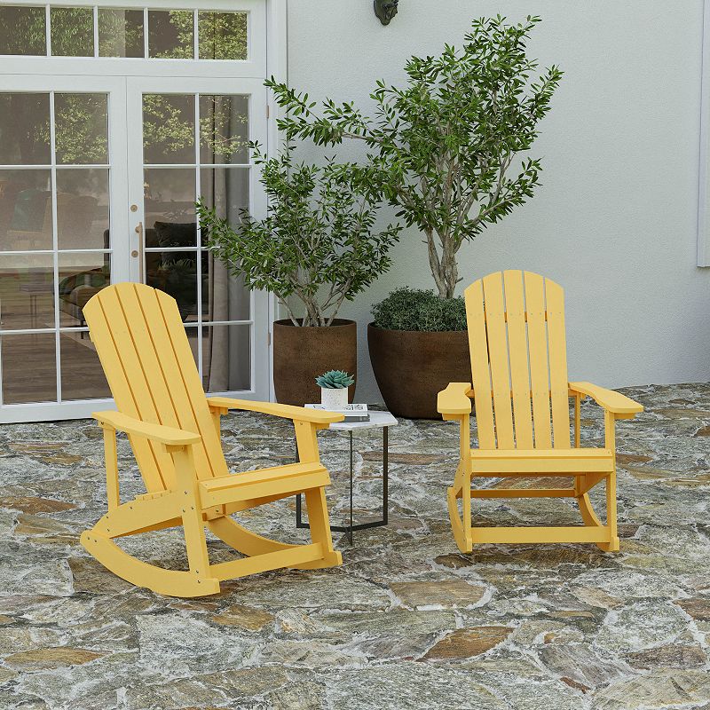 Merrick Lane Set of 2 Atlantic All-Weather Polyresin Adirondack Rocking Chair with Vertical Slats in Black