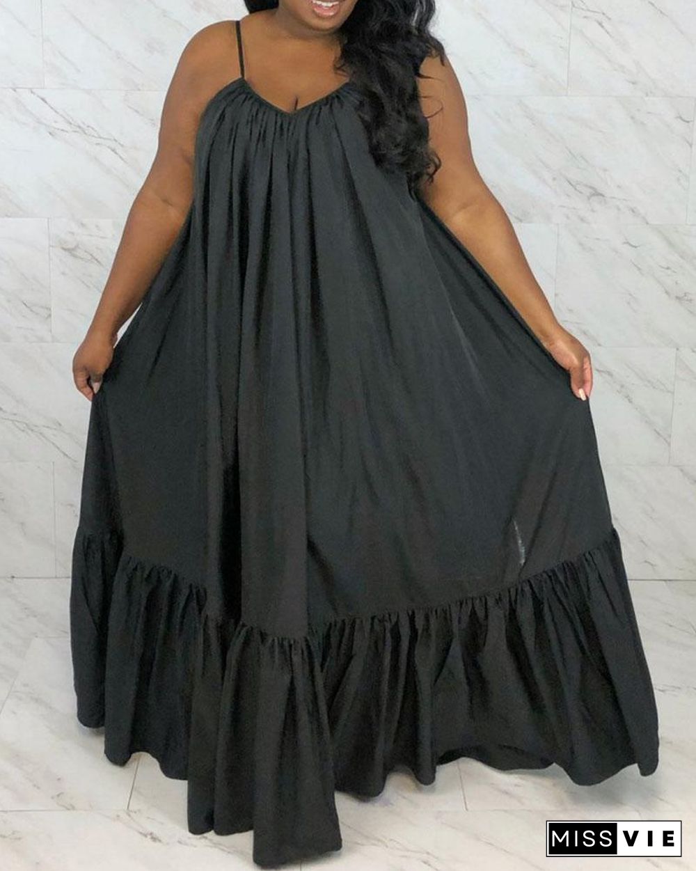 Tied Back Ruched Ruffles Casual Maxi Dress