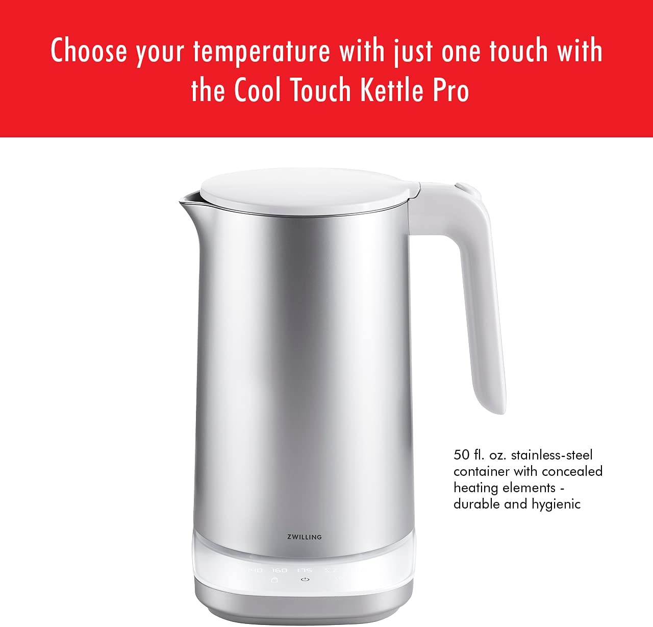 Zwilling Enfinigy Kettle Pro Cool-Touch Stainless Steel Exterior 6-Cup Corded Digital Electric Kettle