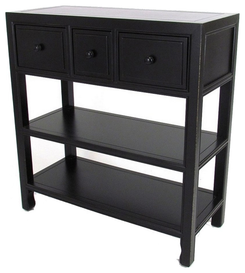 Wooden Console Table with 3 Drawers and 2 Shelves Black   Transitional   Console Tables   by Homesquare  Houzz