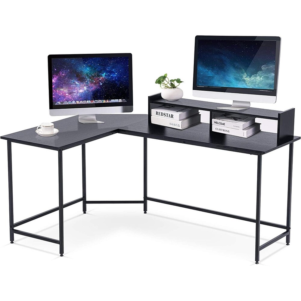 Ivinta Modern L Shaped Computer Office Desk  Gaming Corner Desk with Monitor Stand