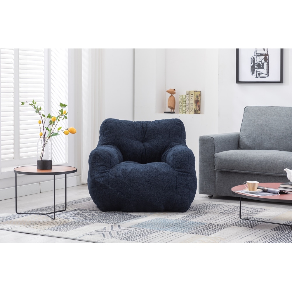 Soft Tufted Foam Bean Bag Chair With Teddy Fabric Bean For Living Room