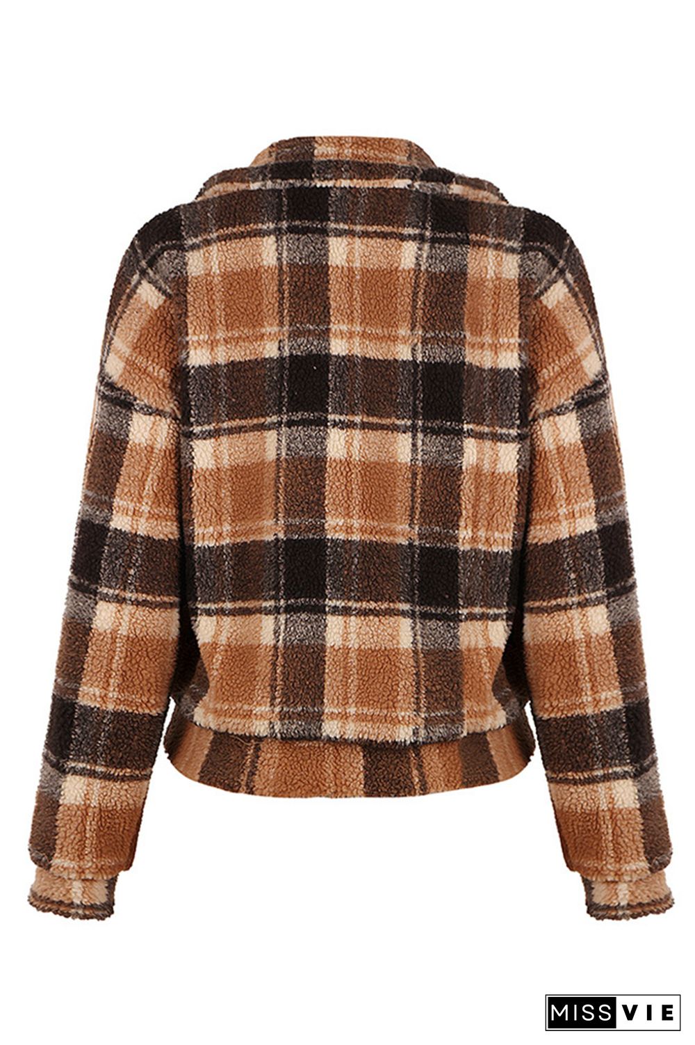 Tweed Plaid Turn-down Collar Short Jacket Wholesale