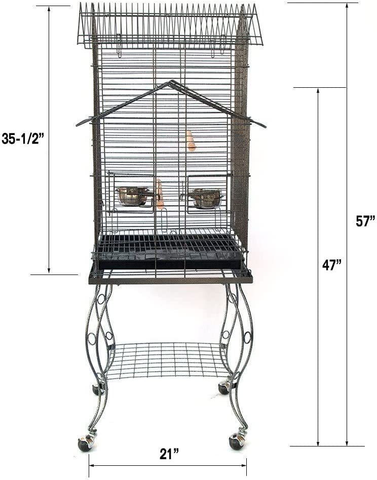 Large 57-Inch Pagoda House Roof Top Parrot Lovebird Cockatiel Cockatiels Parakeets Cage with Stand， Black Vein