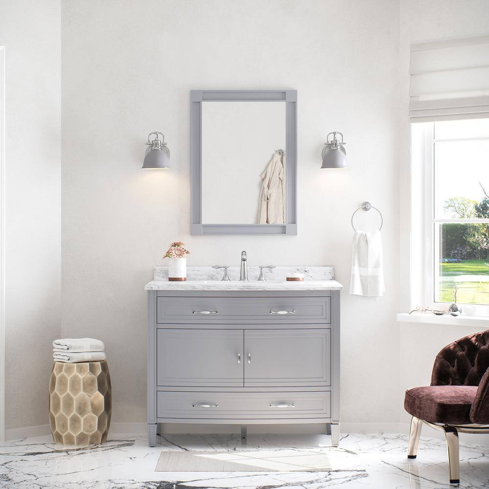 Home Decorators Collection Dacosti 42 in. W x 22 in. D x 34.5 in. H Single Sink Bath Vanity in Pebble Grey with White Carrara Marble Top Dacosti 42PG