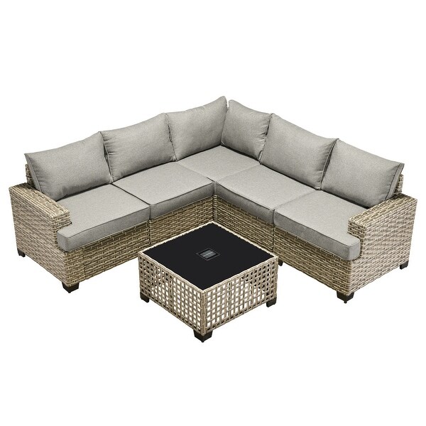 XIZZI 6 Pieces Outdoor Patio Furniture Wicker Sofa Set with Coffee Table