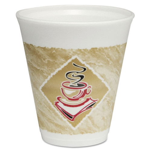 Dart Cafe G Foam Hot/Cold Cups， 12 oz， Brown/Red/White， 1，000/Carton (12X16G)