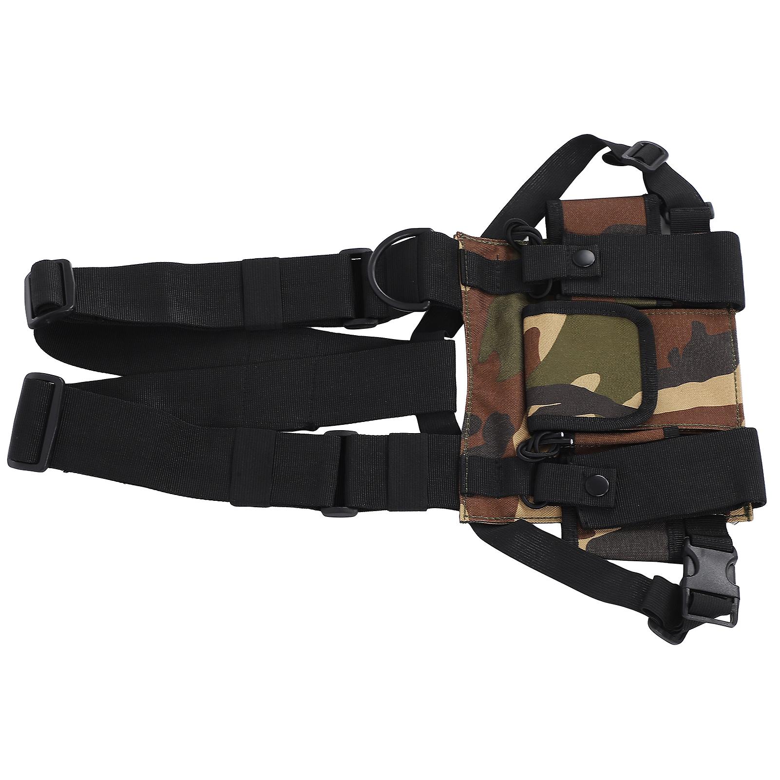 Chest Pack Adjustable Multi Pocket Functional Harness Front Vest Rig Bag For Outdoorcamouflage