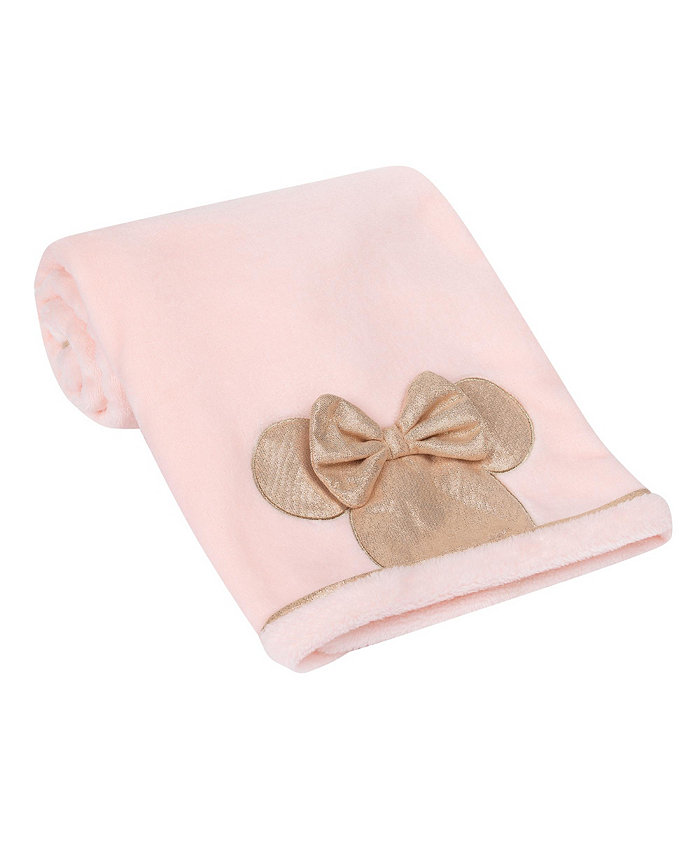 Lambs and Ivy Disney Baby Pink Rose Gold MINNIE MOUSE Appliqued Baby Blanket