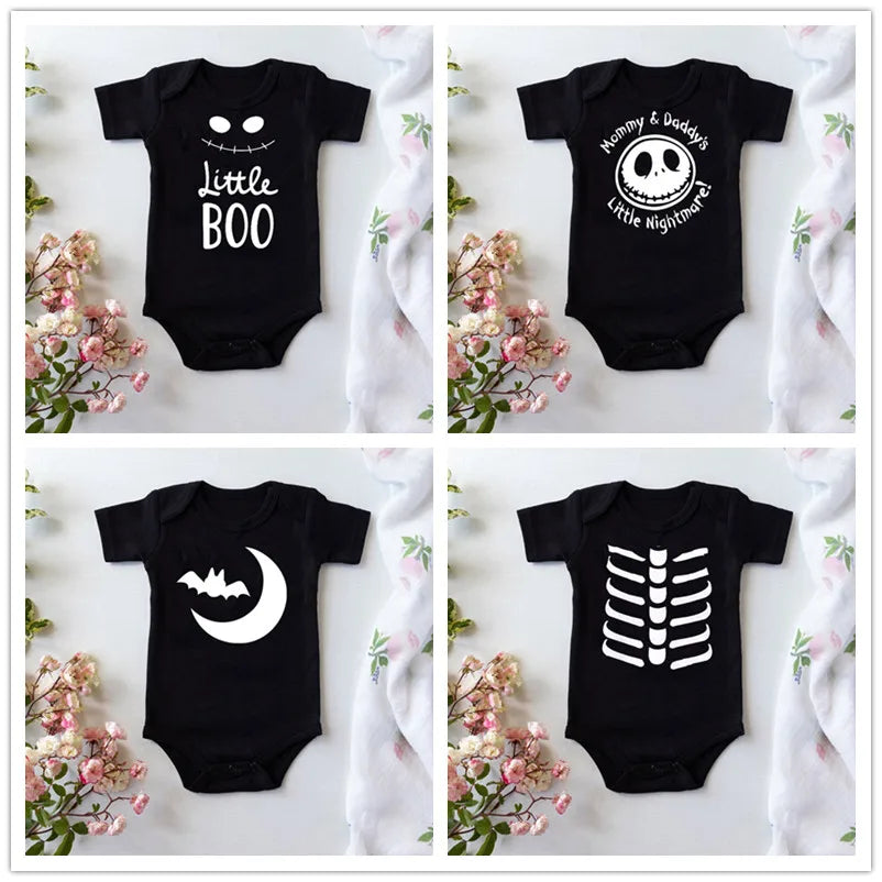 2020 Funny Halloween Newborn Baby Costume Black Short Sleeve Cotton Bodysuit Boys Baby Girl Clothing