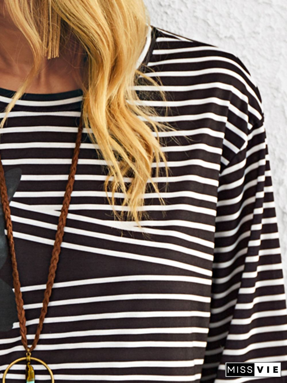 Plus size Stripes Casual Long Sleeve Tops