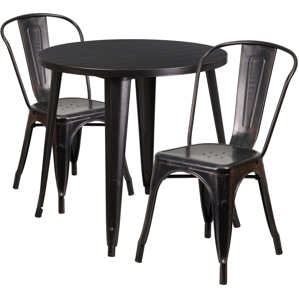 30'' Round Metal Indoor Outdoor Table Set with 2 Cafe Chairs