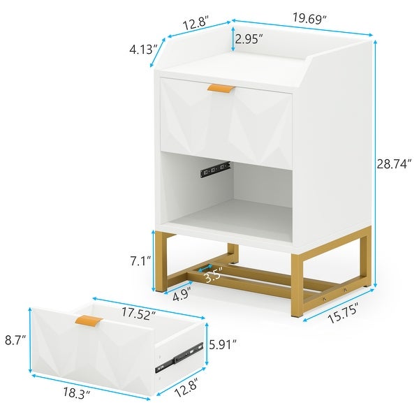 Set of 2 white 2 drawers nightstand， beside end table for living room