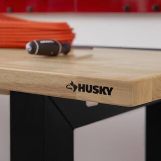 Husky Ready-To-Assemble 6 ft. Folding Adjustable Height Solid Wood Top Workbench in Black G7200FW-US