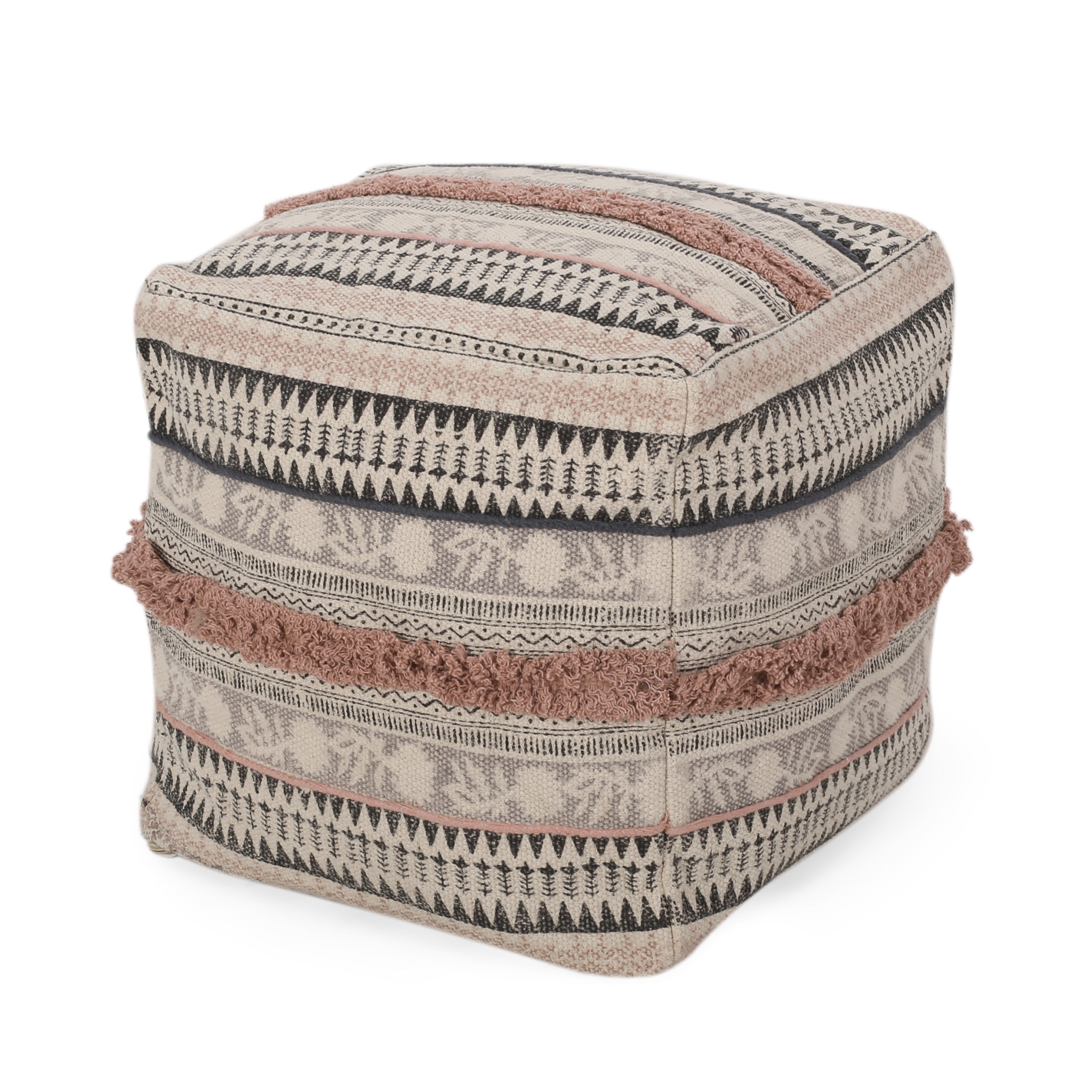 Healdton Handcrafted Boho Fabric Cube Pouf