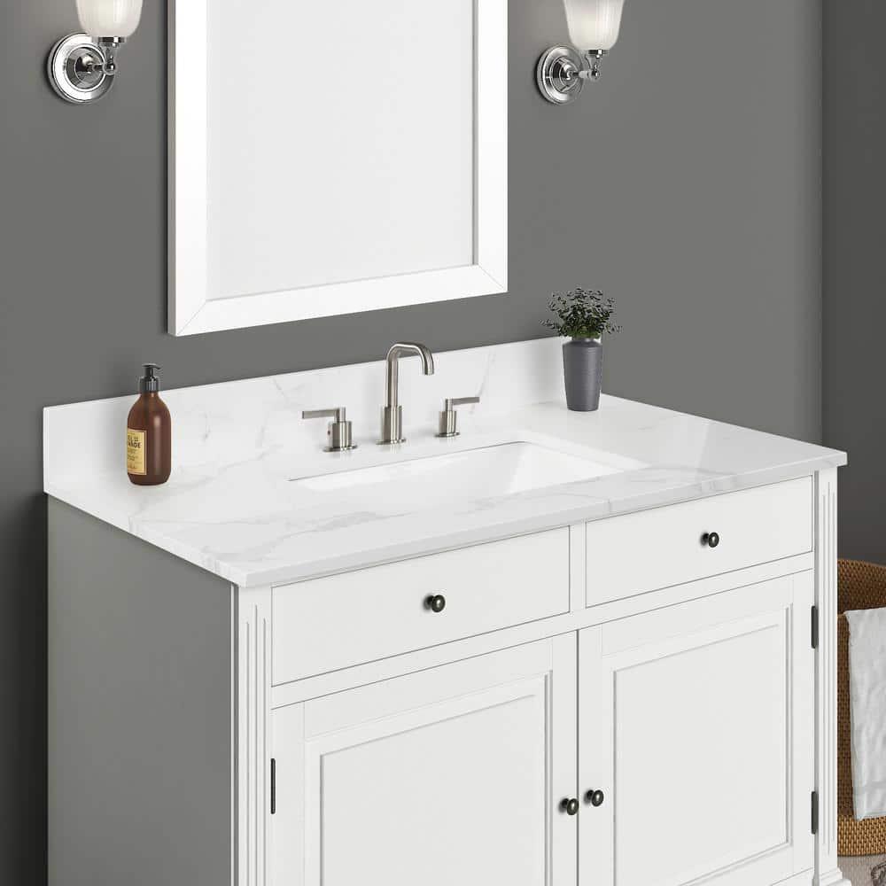 Home Decorators Collection 43 in W x 22 in D x 075 in H Engineered Marble Vanity Top in Calacatta White with White Basin