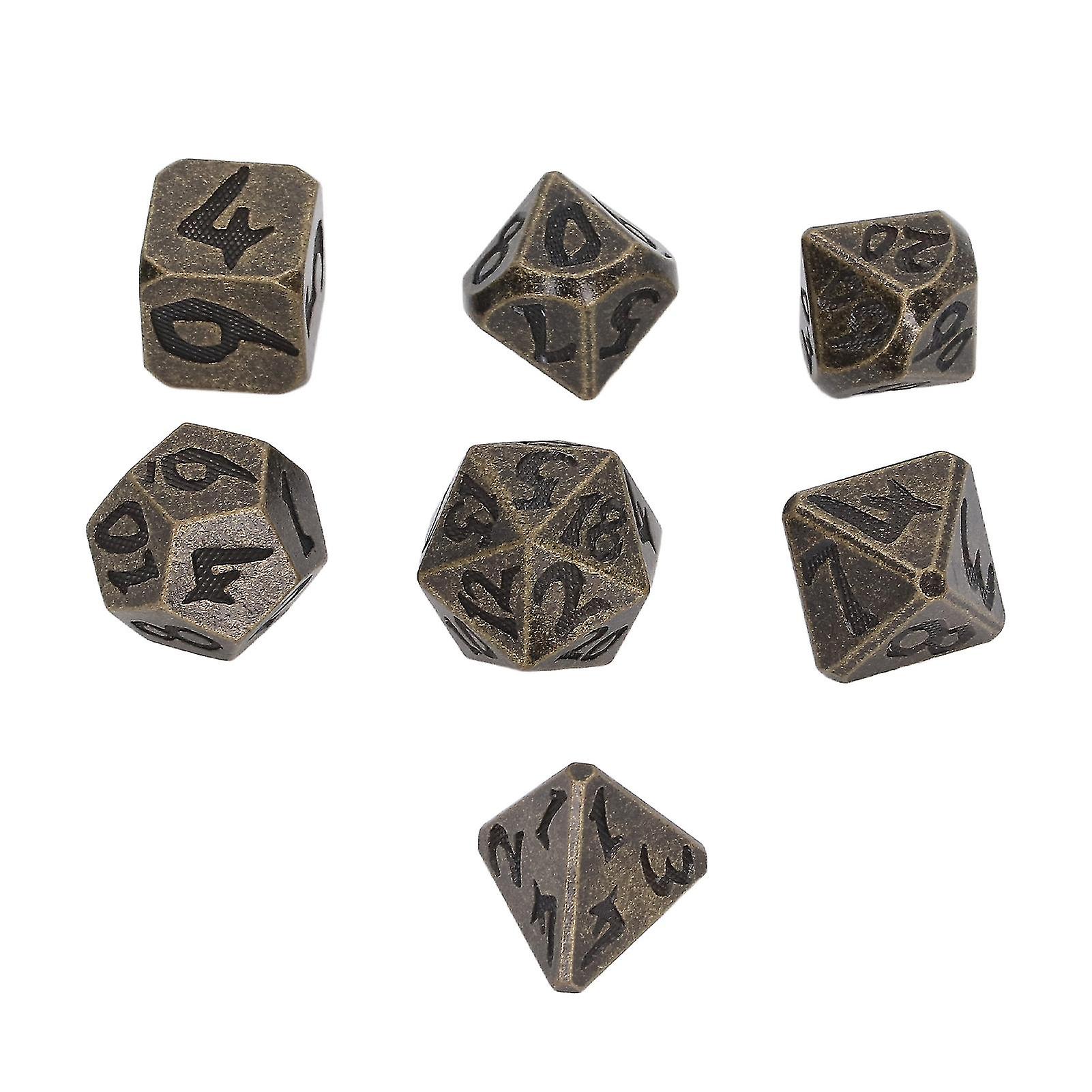 7pcs Polyhedral Dice Clear Numbers Hand Polished Portable Metal Dice Game Dice for Party Board Game