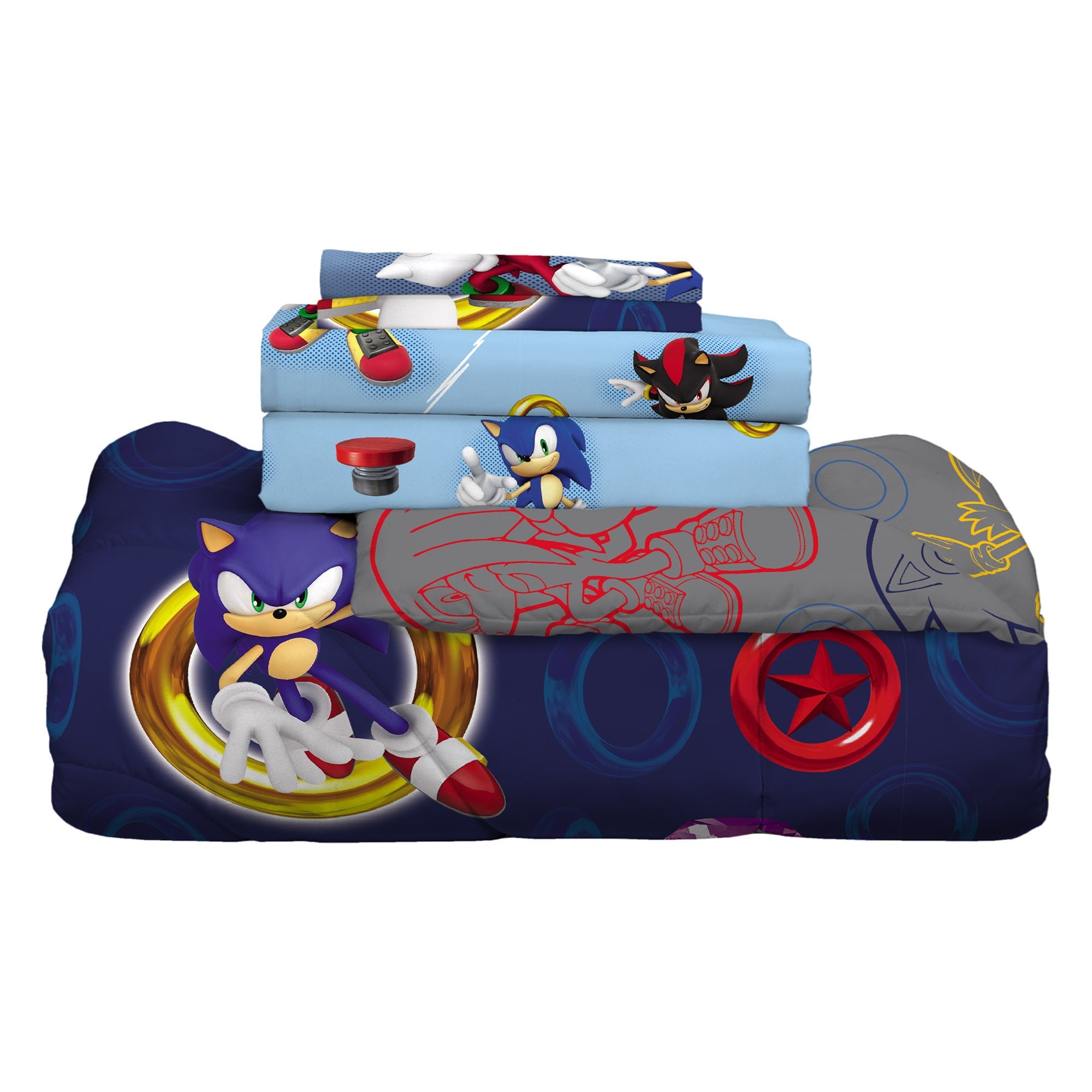 Sonic the Hedgehog Kids Full Bed in a Bag, Gaming Bedding, Comforter Sheets and Sham, Blue