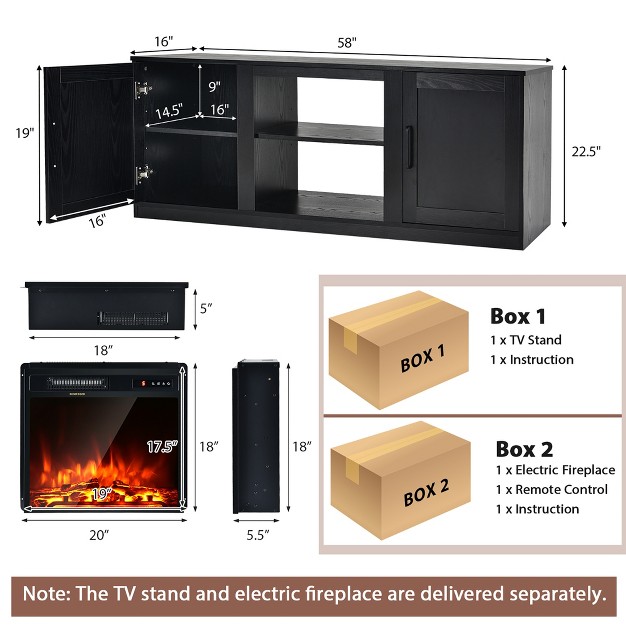 Costway 58 x27 x27 Fireplace Tv Stand Entertainment Console W 18 x27 x27 Electric Fireplace