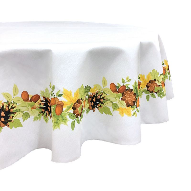 Round Tablecloth， 100% Polyester， 70 Round， Pinecones Leaves Garland