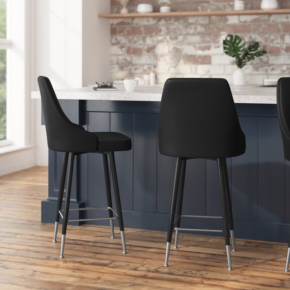 Armless Upholstered Counter Stools with Accented Metal Frames