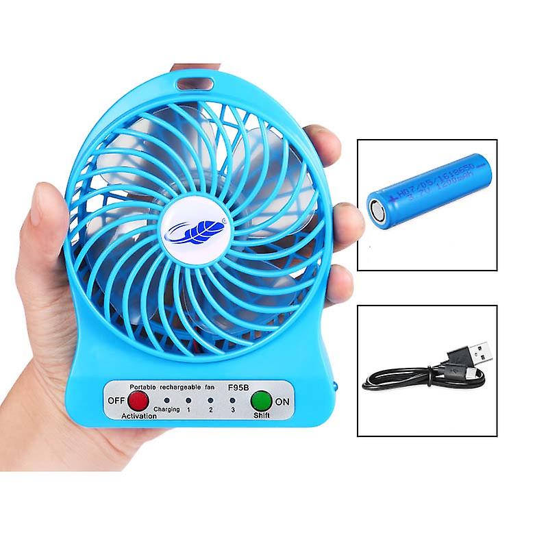 Portable Usb Rechargeable 3-level Adjustable Mini Electric Fan With Led Light-blue