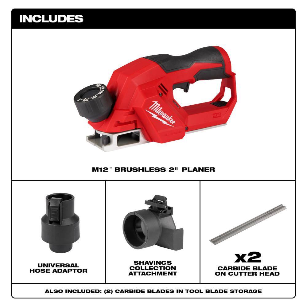 MW M12 12V Lithium-Ion Brushless Cordless 2 in. Planer (Tool-Only) 2524-20