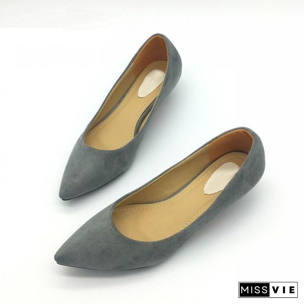 Women Low Heel Pumps Flock Plain Shallow Slip On Flats Shoes