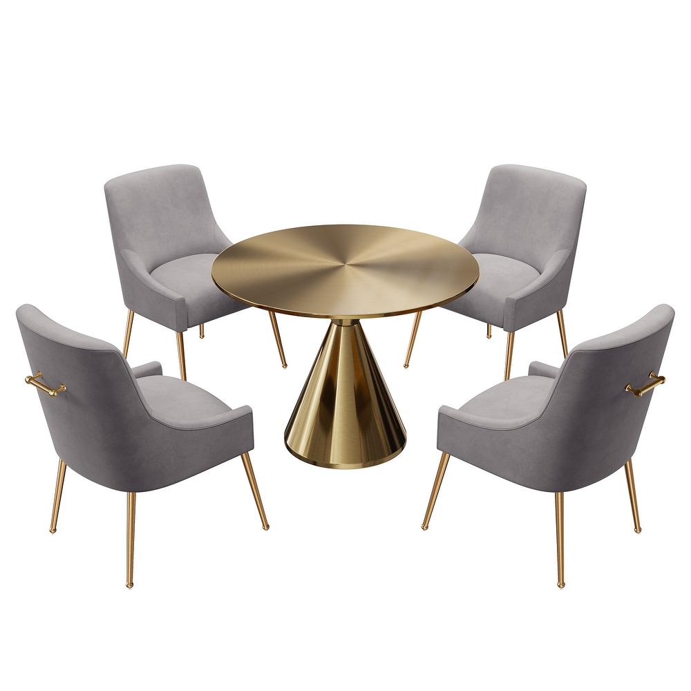 Clihome 5 Piece Modern Golden Table Velvet Chair Dining Set