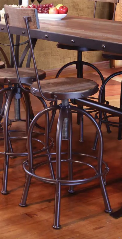 Antique Pine and Metal Adjustable Stool with Back