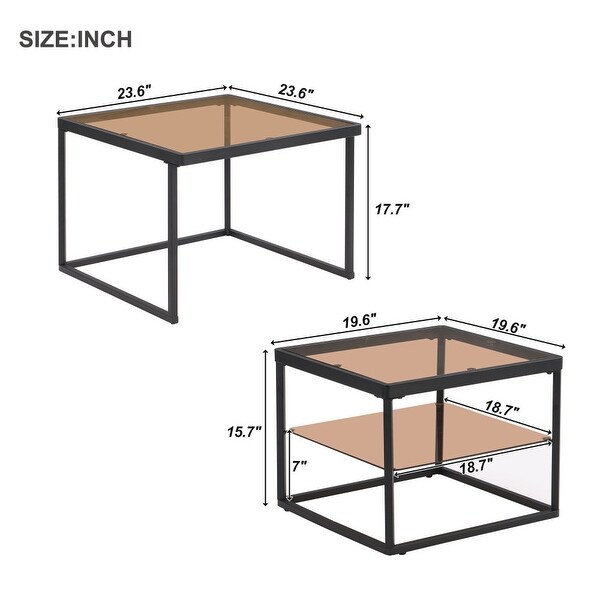 Adjustable 2Tier Nested Coffee Table with Highlow Glass with Metal