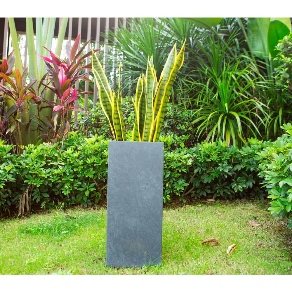 KANTE 28 in. H Square Charcoal Concrete/Fiberglass Indoor Outdoor Modern Tall Planter OSF0002C-C60121