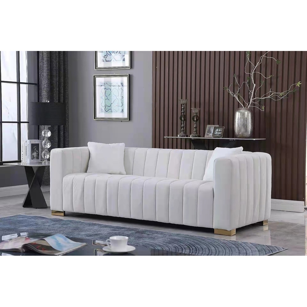 3 Seater Sofa Velvet Living Room Tufted Striped Pattern Finish Couch