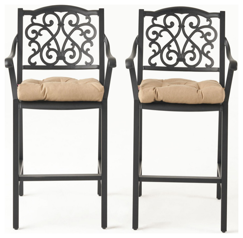 Frances Outdoor Barstool With Cushion  Set of 2   Mediterranean   Outdoor Bar Stools And Counter Stools   by GDFStudio  Houzz