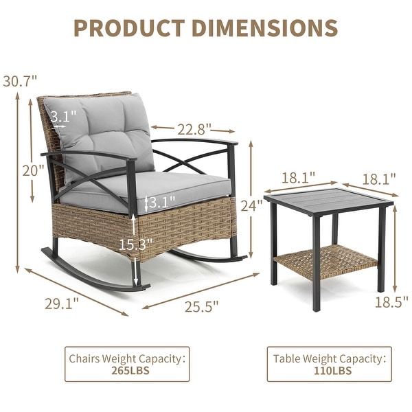 3 Pcs Patio Conversation Rocking Chair Set